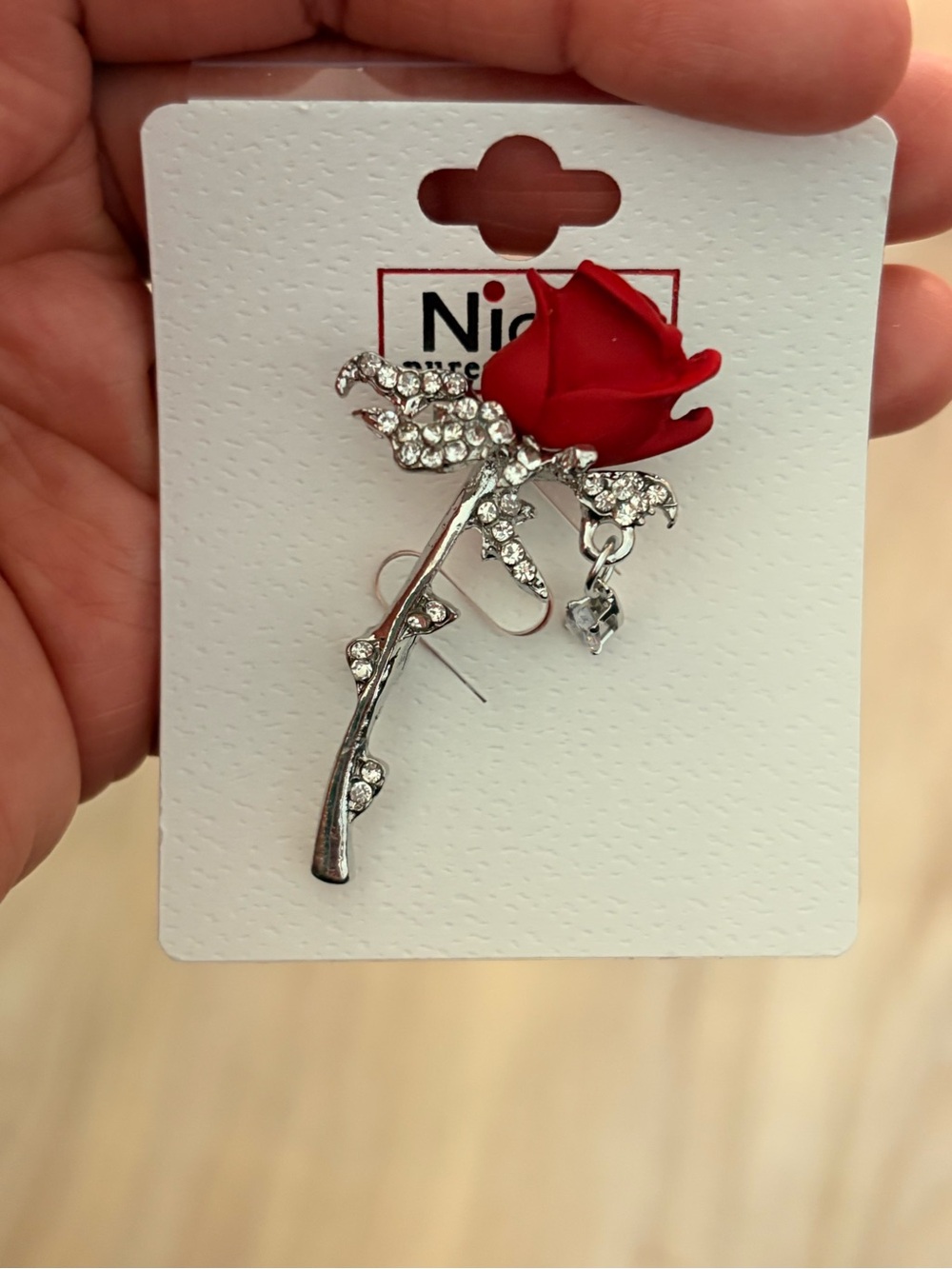 Red Rose Crystal silver Brooch Pin